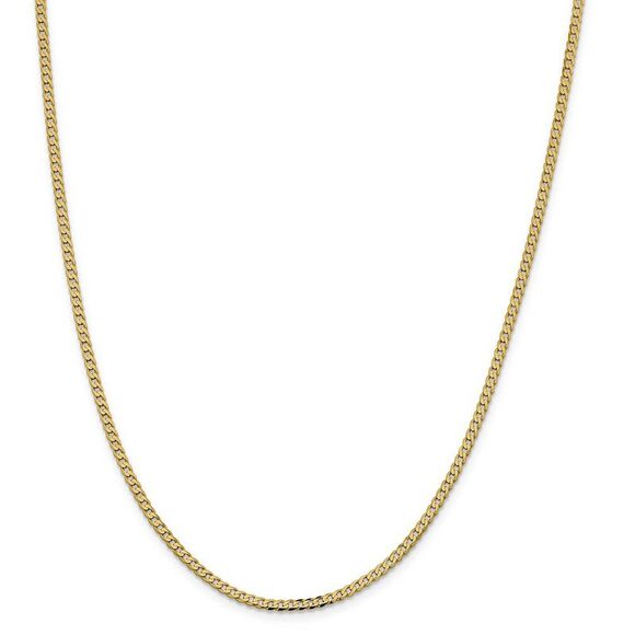 2.3mm 14k Yellow Gold Beveled Solid Curb Chain Necklace 18 Inch